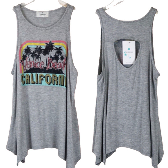 NWT Venice Beach California Graphic Peephole Back Tank Top Women's Size M - Picture 1 of 7